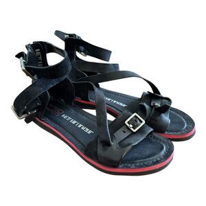 A.S. 98 Bentley Sandals Black Leather Size 40 EU 9 - 9.5 US Ankle Straps Flats